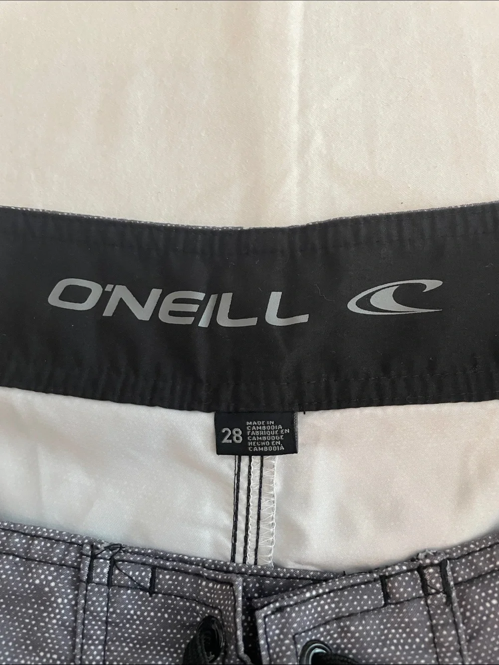 O’Neill Men's Black and Gray Striped Swim Board Shorts